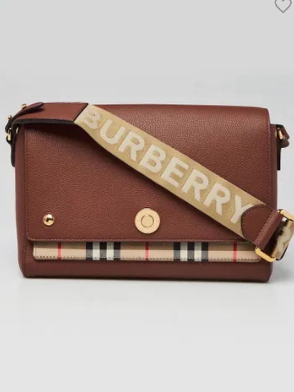 Burberry
Note Crossbody Bag Leather with Vintage Check Canvas Medium